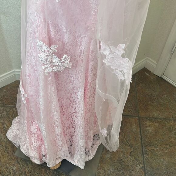 Hebron Pink Wedding Dress Sheer Embroidered Floral Lace High End - Picture 5 of 13